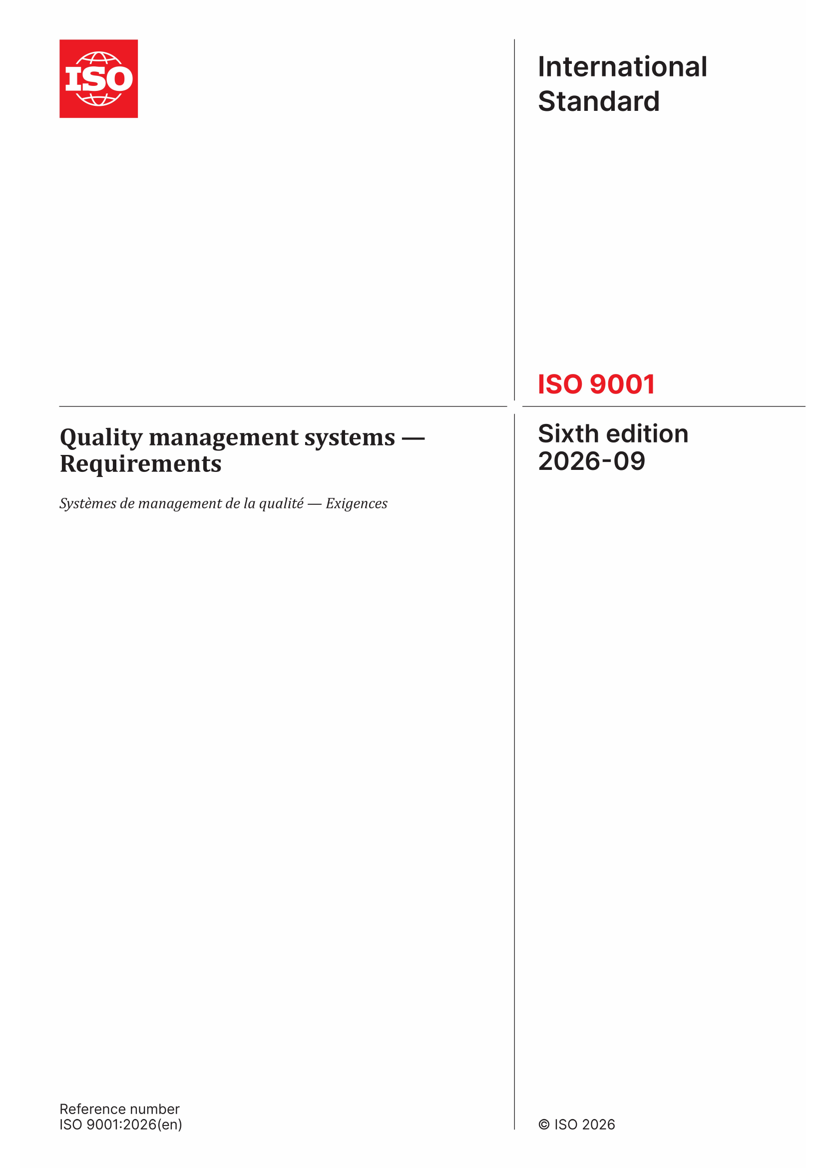 Quality management systems — Requirements Preview this standard (PDF)